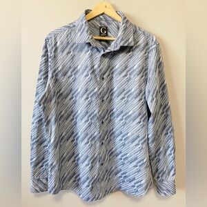 GRAFTON-Light Blue and Navy Diagonal Stripe Button-Up Shirt